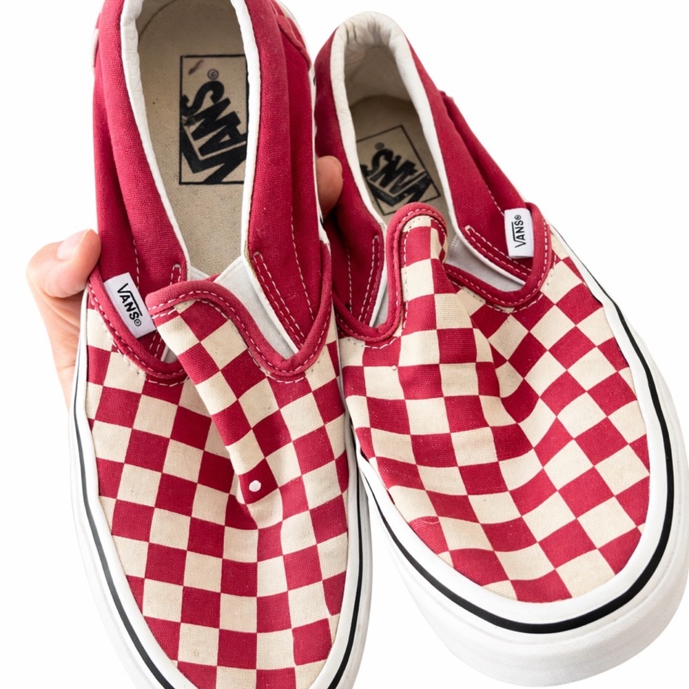 Vans Kids Red and White Checkered Slip-On Sneakers